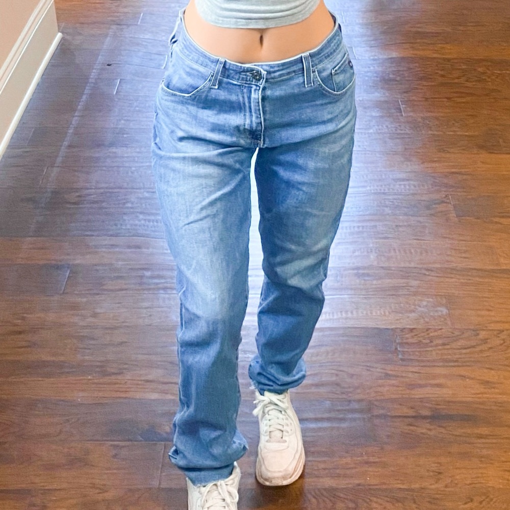 AG adriano goldschmied the prima mid rise cigarette leg skinny medium wash jeans